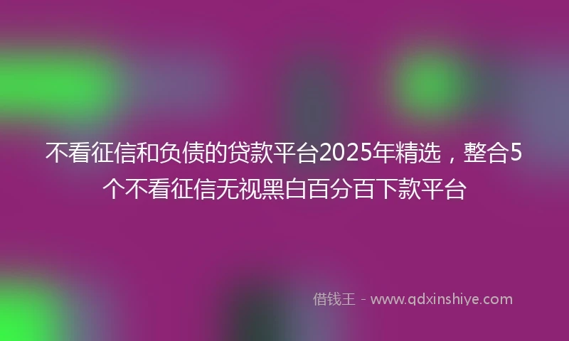不看征信和负债的贷款平台2025年精选，整合5个不看征信无视黑白百分百下款平台
