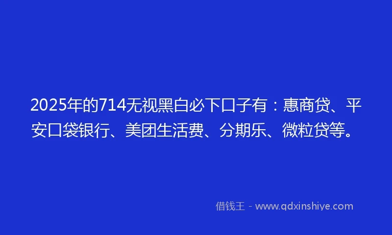 2025年的714无视黑白必下口子有：惠商贷、平安口袋银行、美团生活费、分期乐、微粒贷等。