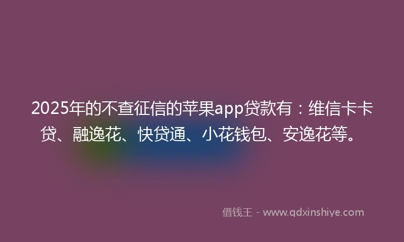 2025年的不查征信的苹果app贷款有：维信卡卡贷、融逸花、快贷通、小花钱包、安逸花等。