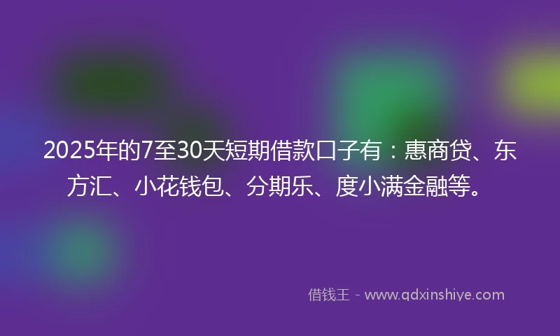 2025年的7至30天短期借款口子有：惠商贷、东方汇、小花钱包、分期乐、度小满金融等。