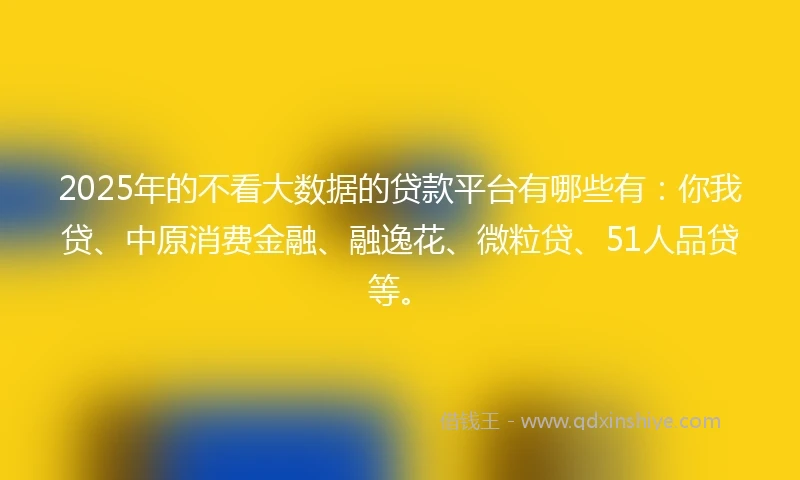 2025年的不看大数据的贷款平台有哪些有：你我贷、中原消费金融、融逸花、微粒贷、51人品贷等。