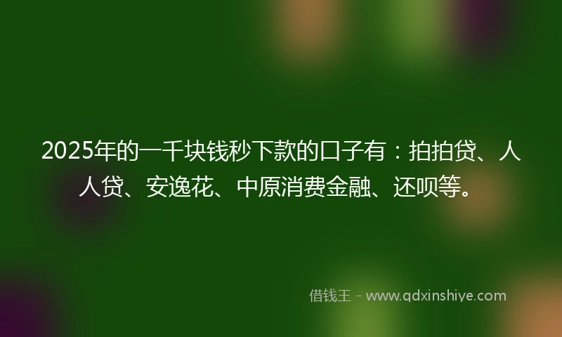 2025年的一千块钱秒下款的口子有：拍拍贷、人人贷、安逸花、中原消费金融、还呗等。