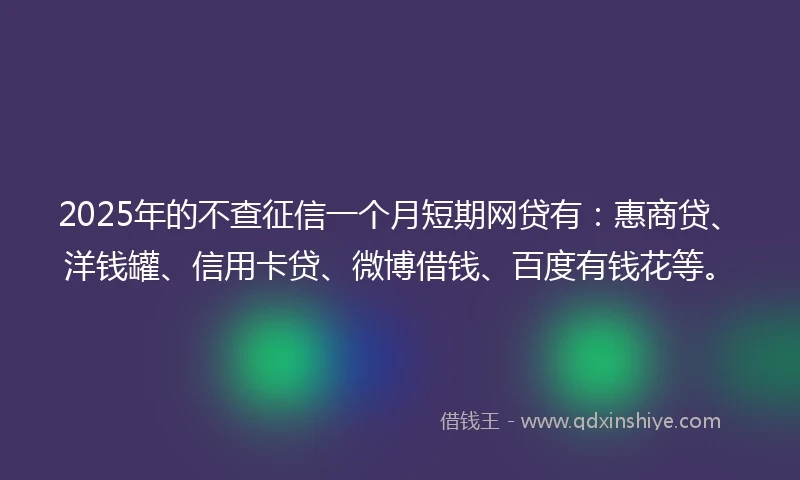 2025年的不查征信一个月短期网贷有：惠商贷、洋钱罐、信用卡贷、微博借钱、百度有钱花等。