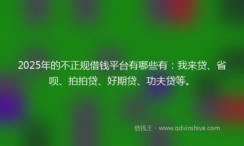2025年的不正规借钱平台有哪些有：我来贷、省呗、拍拍贷、好期贷、功夫贷等。