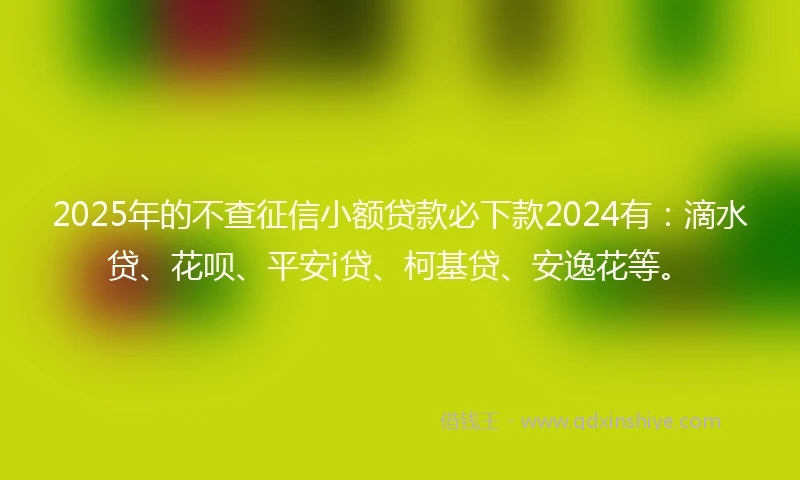 2025年的不查征信小额贷款必下款2024有：滴水贷、花呗、平安i贷、柯基贷、安逸花等。