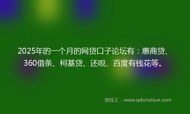 2025年的一个月的网贷口子论坛有：惠商贷、360借条、柯基贷、还呗、百度有钱花等。