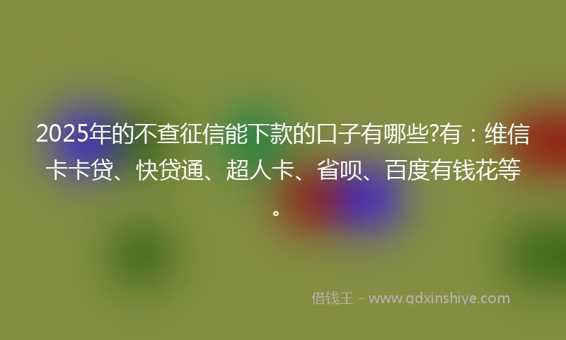 2025年的不查征信能下款的口子有哪些?有：维信卡卡贷、快贷通、超人卡、省呗、百度有钱花等。