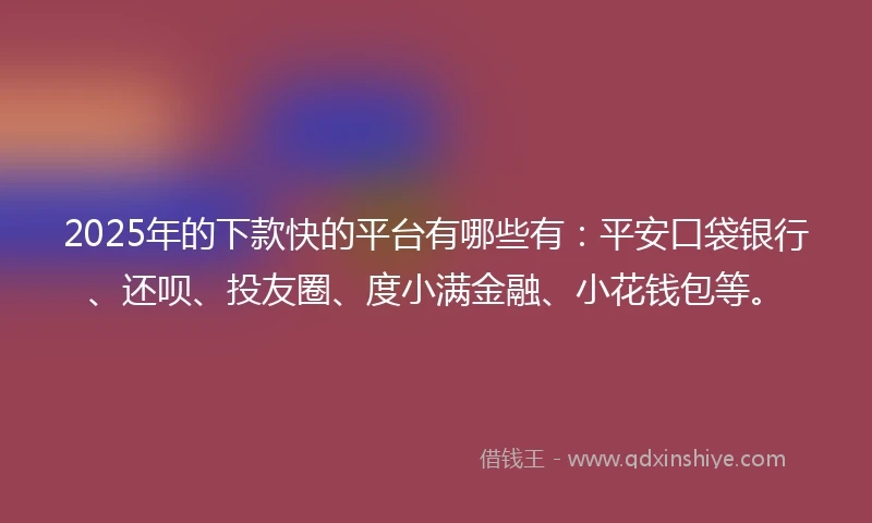 2025年的下款快的平台有哪些有：平安口袋银行、还呗、投友圈、度小满金融、小花钱包等。