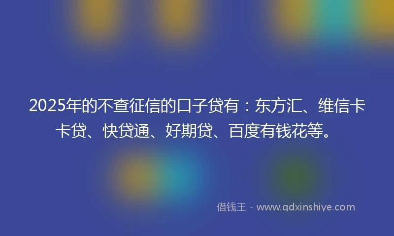 2025年的不查征信的口子贷有：东方汇、维信卡卡贷、快贷通、好期贷、百度有钱花等。