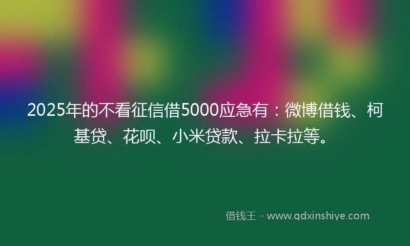 2025年的不看征信借5000应急有：微博借钱、柯基贷、花呗、小米贷款、拉卡拉等。