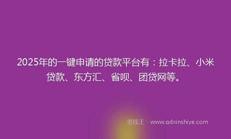 2025年的一键申请的贷款平台有：拉卡拉、小米贷款、东方汇、省呗、团贷网等。