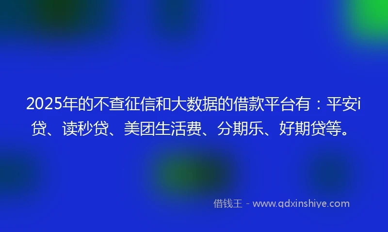 2025年的不查征信和大数据的借款平台有：平安i贷、读秒贷、美团生活费、分期乐、好期贷等。