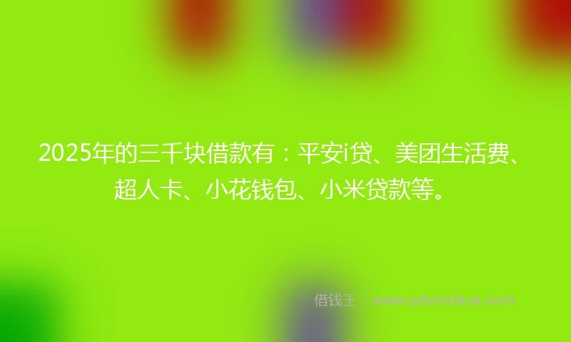 2025年的三千块借款有：平安i贷、美团生活费、超人卡、小花钱包、小米贷款等。
