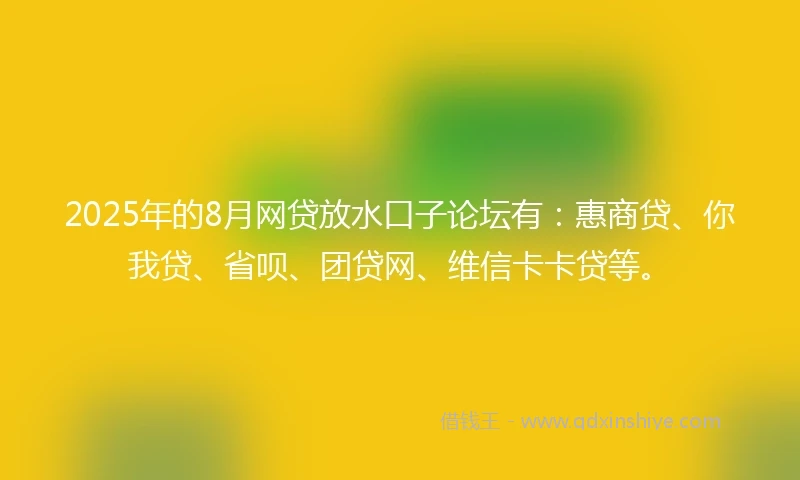2025年的8月网贷放水口子论坛有：惠商贷、你我贷、省呗、团贷网、维信卡卡贷等。