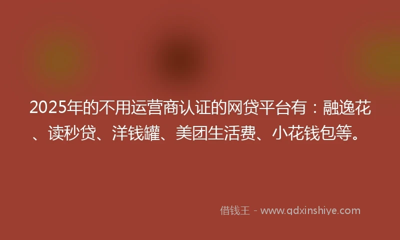 2025年的不用运营商认证的网贷平台有：融逸花、读秒贷、洋钱罐、美团生活费、小花钱包等。