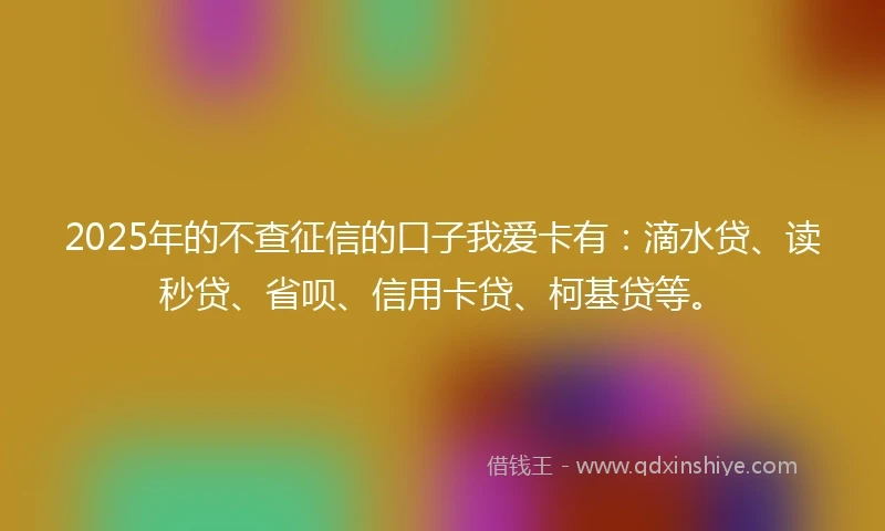 2025年的不查征信的口子我爱卡有：滴水贷、读秒贷、省呗、信用卡贷、柯基贷等。