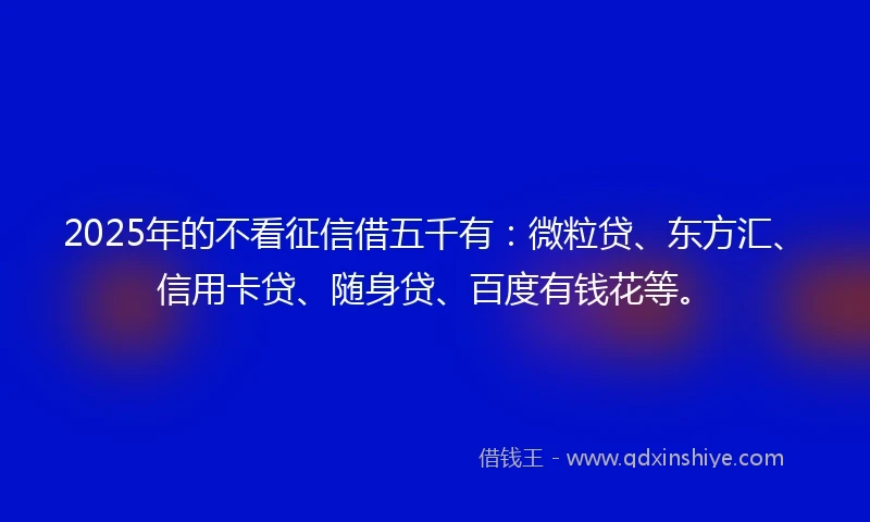 2025年的不看征信借五千有：微粒贷、东方汇、信用卡贷、随身贷、百度有钱花等。