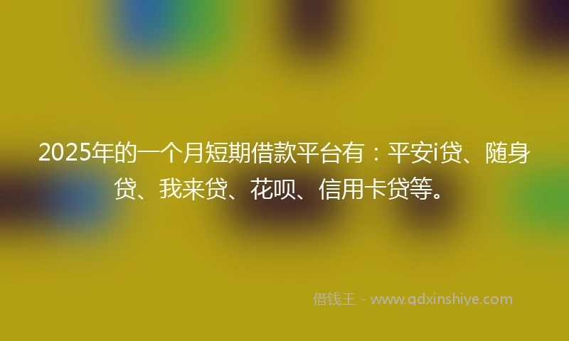 2025年的一个月短期借款平台有：平安i贷、随身贷、我来贷、花呗、信用卡贷等。