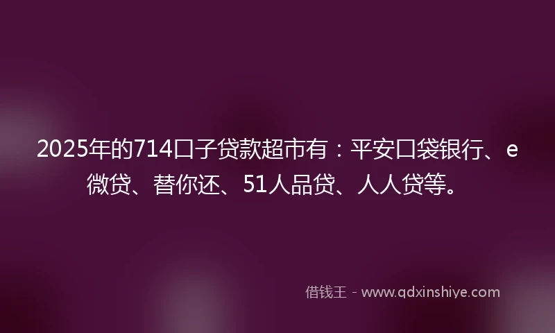 2025年的714口子贷款超市有：平安口袋银行、e微贷、替你还、51人品贷、人人贷等。