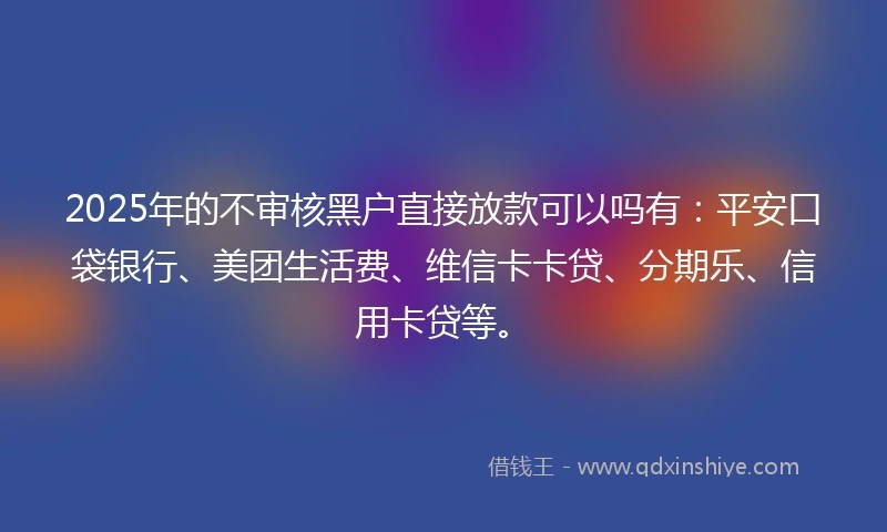 2025年的不审核黑户直接放款可以吗有：平安口袋银行、美团生活费、维信卡卡贷、分期乐、信用卡贷等。