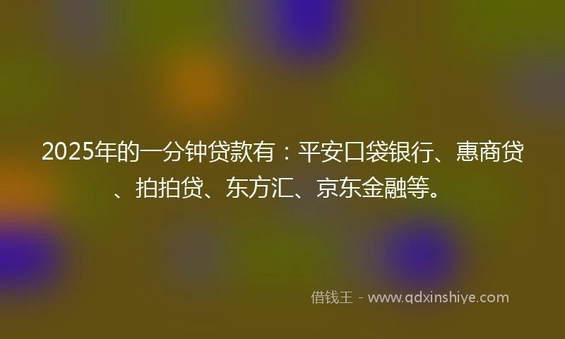 2025年的一分钟贷款有：平安口袋银行、惠商贷、拍拍贷、东方汇、京东金融等。