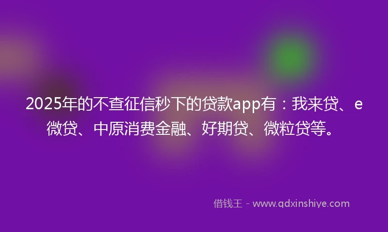 2025年的不查征信秒下的贷款app有：我来贷、e微贷、中原消费金融、好期贷、微粒贷等。