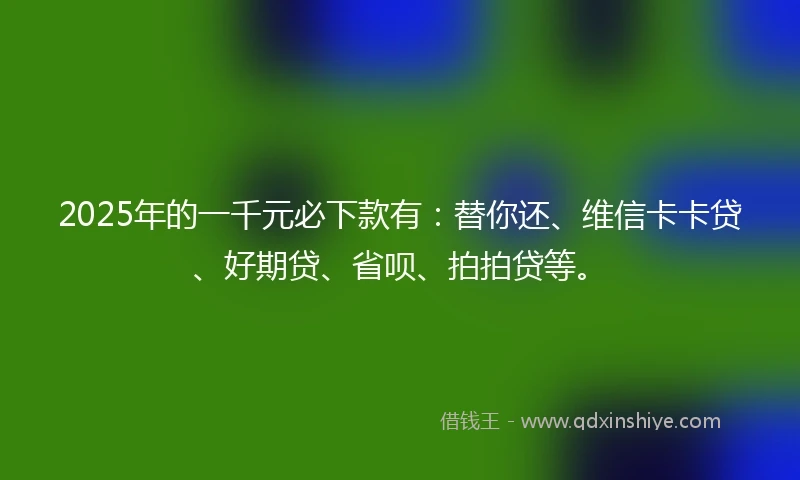 2025年的一千元必下款有：替你还、维信卡卡贷、好期贷、省呗、拍拍贷等。