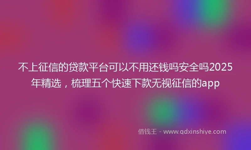 不上征信的贷款平台可以不用还钱吗安全吗2025年精选，梳理五个快速下款无视征信的app