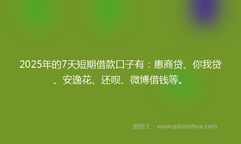 2025年的7天短期借款口子有:惠商贷、你我贷、安逸花、还呗、微博借钱等。