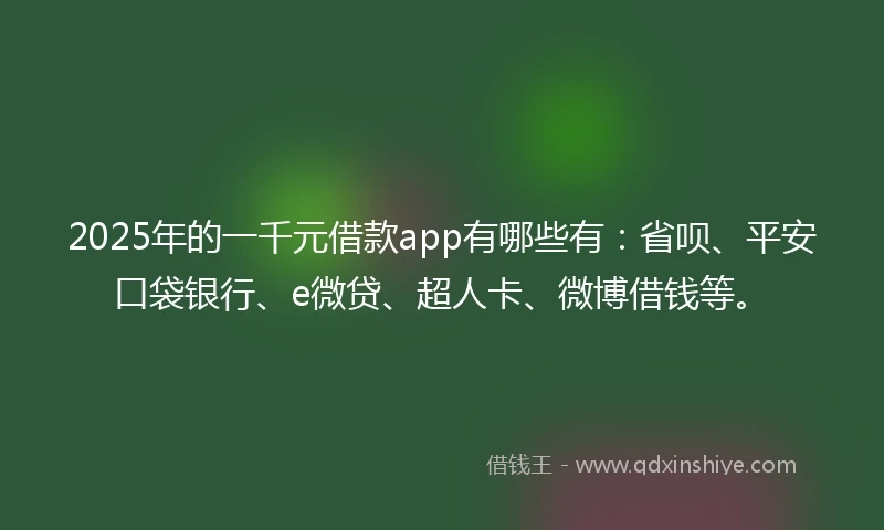 2025年的一千元借款app有哪些有：省呗、平安口袋银行、e微贷、超人卡、微博借钱等。