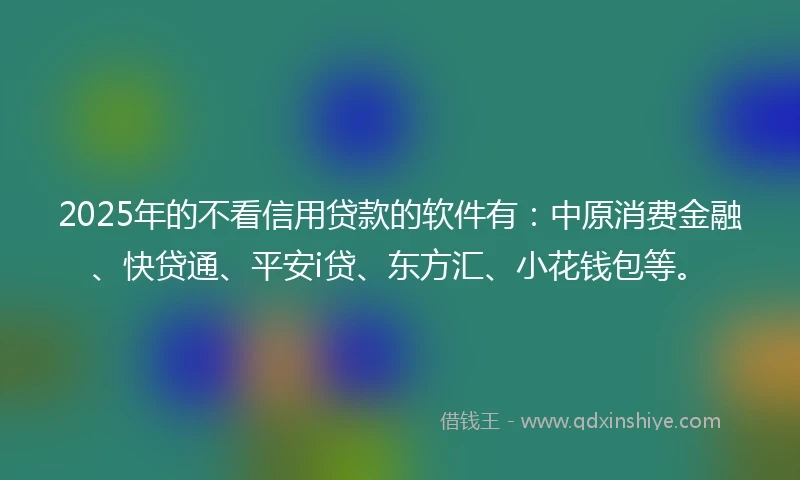 2025年的不看信用贷款的软件有：中原消费金融、快贷通、平安i贷、东方汇、小花钱包等。