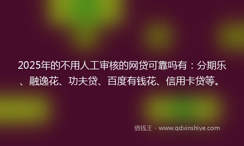 2025年的不用人工审核的网贷可靠吗有：分期乐、融逸花、功夫贷、百度有钱花、信用卡贷等。