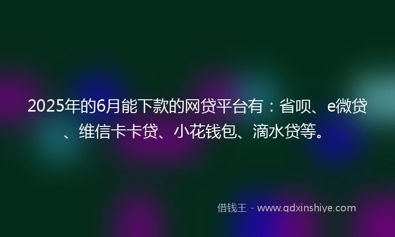 2025年的6月能下款的网贷平台有：省呗、e微贷、维信卡卡贷、小花钱包、滴水贷等。