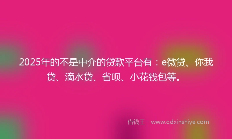 2025年的不是中介的贷款平台有：e微贷、你我贷、滴水贷、省呗、小花钱包等。