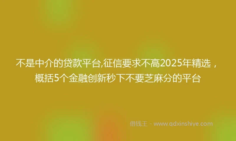 不是中介的贷款平台,征信要求不高2025年精选，概括5个金融创新秒下不要芝麻分的平台
