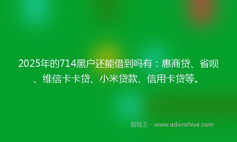 2025年的714黑户还能借到吗有：惠商贷、省呗、维信卡卡贷、小米贷款、信用卡贷等。