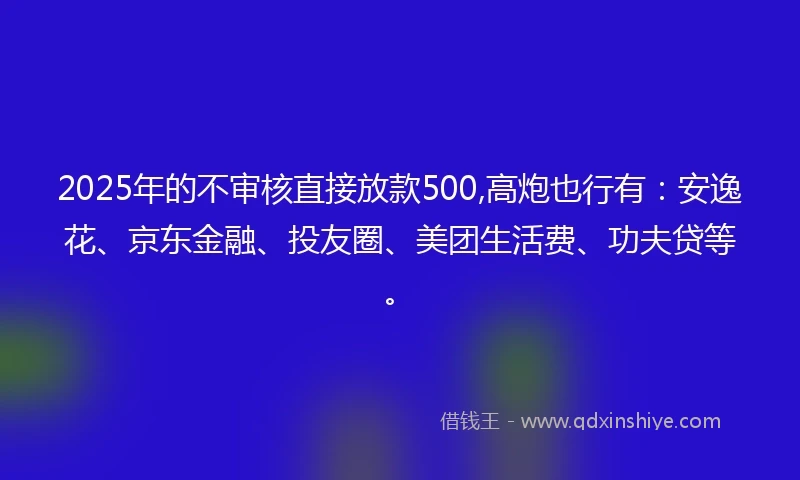 2025年的不审核直接放款500,高炮也行有：安逸花、京东金融、投友圈、美团生活费、功夫贷等。