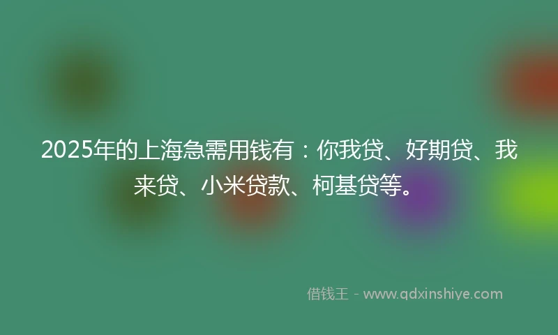 2025年的上海急需用钱有：你我贷、好期贷、我来贷、小米贷款、柯基贷等。