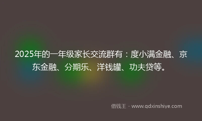 2025年的一年级家长交流群有：度小满金融、京东金融、分期乐、洋钱罐、功夫贷等。
