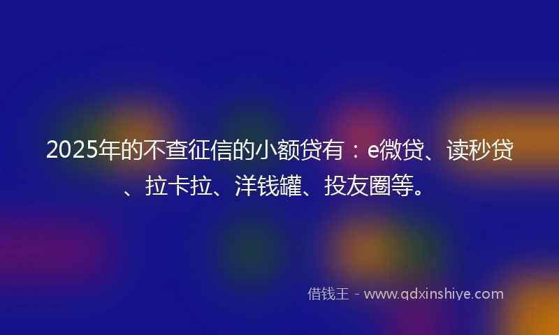 2025年的不查征信的小额贷有：e微贷、读秒贷、拉卡拉、洋钱罐、投友圈等。