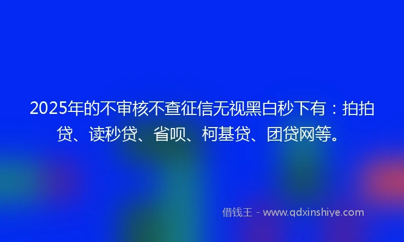 2025年的不审核不查征信无视黑白秒下有：拍拍贷、读秒贷、省呗、柯基贷、团贷网等。