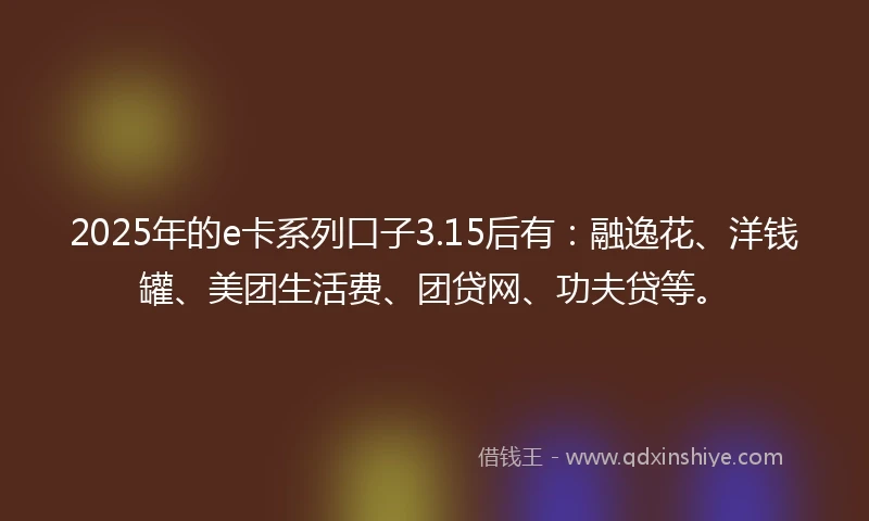 2025年的e卡系列口子3.15后有：融逸花、洋钱罐、美团生活费、团贷网、功夫贷等。