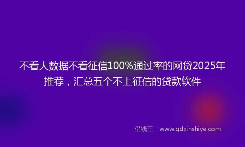 不看大数据不看征信100%通过率的网贷2025年推荐，汇总五个不上征信的贷款软件