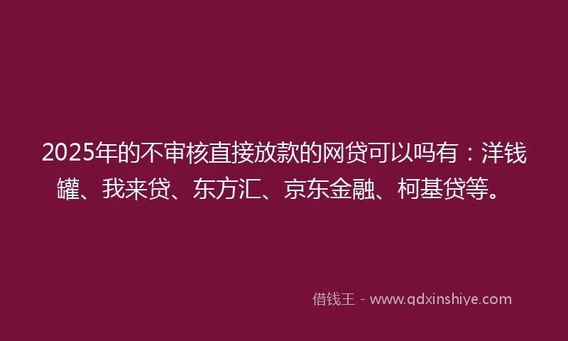 2025年的不审核直接放款的网贷可以吗有：洋钱罐、我来贷、东方汇、京东金融、柯基贷等。
