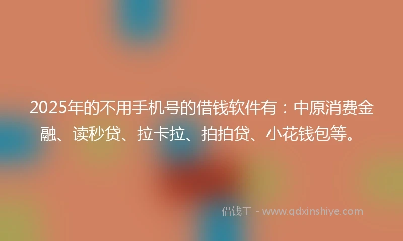 2025年的不用手机号的借钱软件有：中原消费金融、读秒贷、拉卡拉、拍拍贷、小花钱包等。