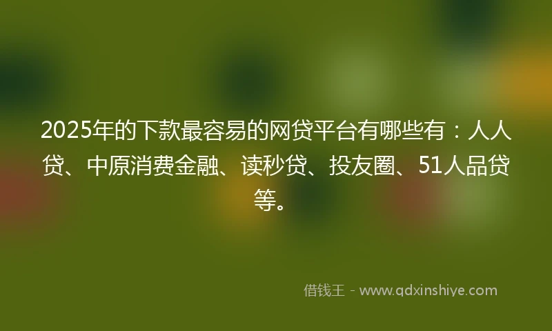 2025年的下款最容易的网贷平台有哪些有：人人贷、中原消费金融、读秒贷、投友圈、51人品贷等。