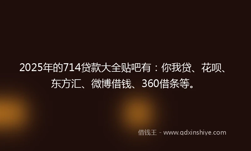2025年的714贷款大全贴吧有：你我贷、花呗、东方汇、微博借钱、360借条等。