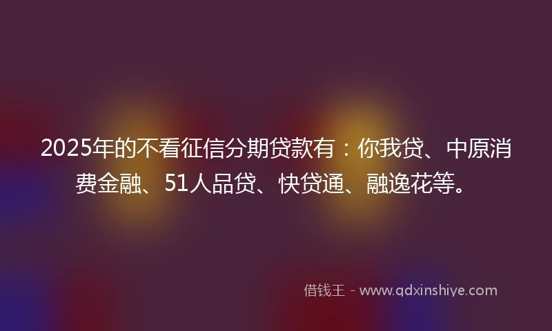 2025年的不看征信分期贷款有：你我贷、中原消费金融、51人品贷、快贷通、融逸花等。