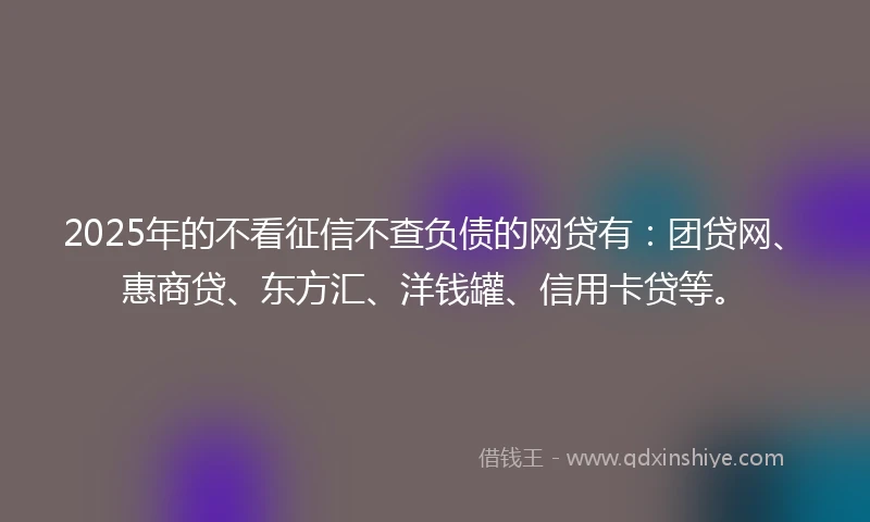 2025年的不看征信不查负债的网贷有：团贷网、惠商贷、东方汇、洋钱罐、信用卡贷等。