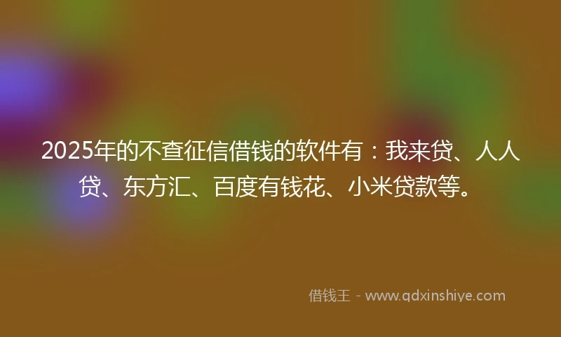 2025年的不查征信借钱的软件有：我来贷、人人贷、东方汇、百度有钱花、小米贷款等。
